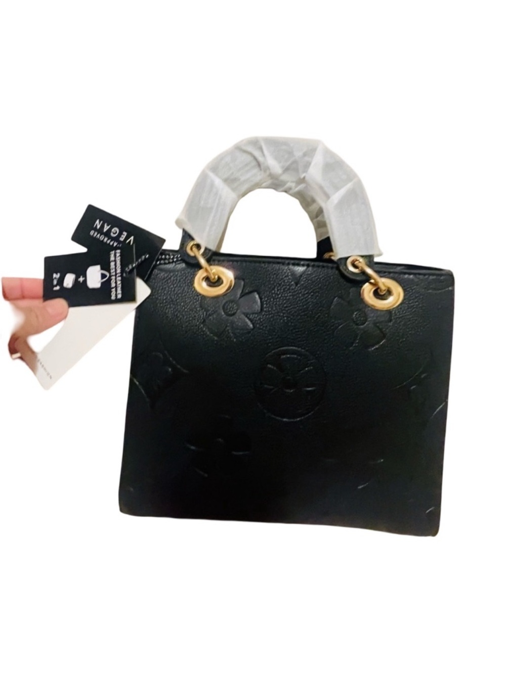 Black Embossed FAUX Leather Satchel with Wallet FINAL PRICE DROP - Picture 3 of 8
